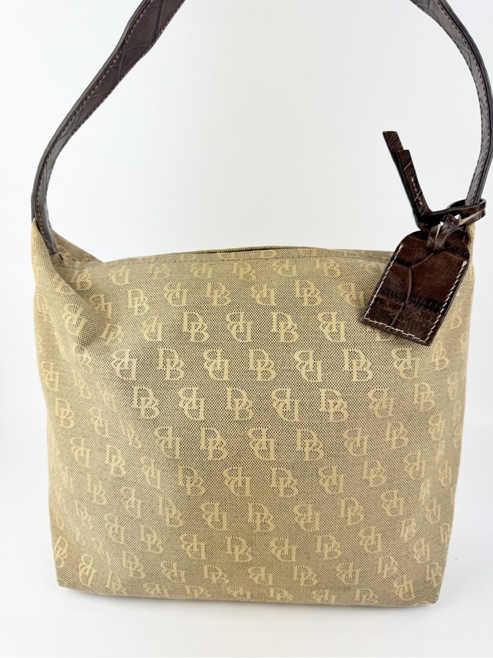 Dooney & Bourke Canvas Shoulder Bag with Croc Embossed Leather Trim